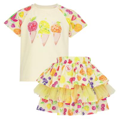 Picture of PRE ORDER Daga Girls Tutti Fruitti Top & Print Ruffle Skirt Set X 2 - Yellow Multi