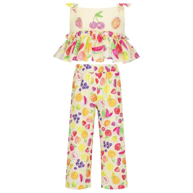 Picture of Daga Girls Tutti Frutti Ruffle Top & Wide Trousers Set X 2 - White Multi