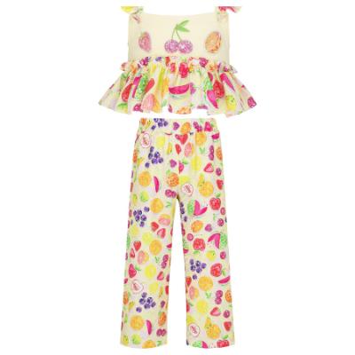 Picture of PRE ORDER Daga Girls Tutti Fruitti Ruffle Top & Wide Trousers Set X 2 - White Multi