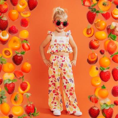 Picture of Daga Girls Tutti Frutti Ruffle Top & Wide Trousers Set X 2 - White Multi
