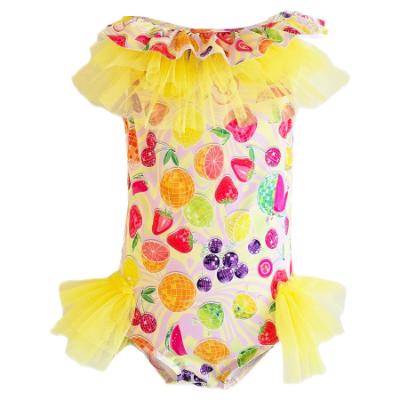 Picture of PRE ORDER Daga Girls Tutti Frutti Print Swimsuit With Tulle - Yellow Multi