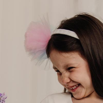 Picture of PRE ORDER Daga Girls Pastel Bloom Tulle Pom Pom Hairband - Blue Pink