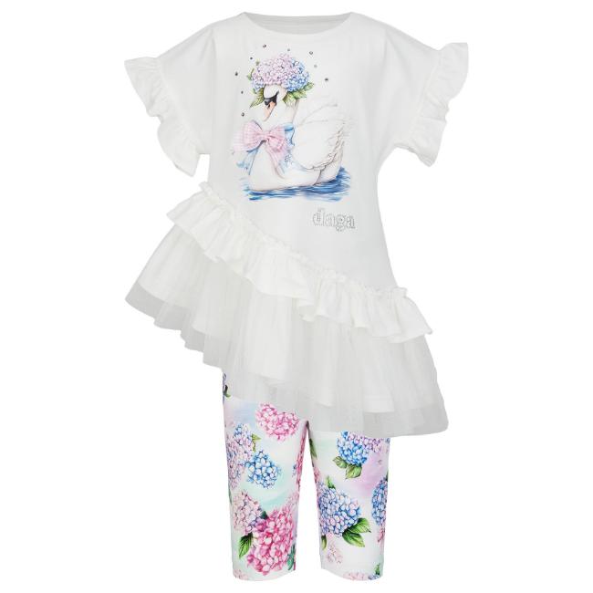 Picture of Daga Girls Pastel Bloom Tunic & Leggings Set X 2 - White Pink Blue