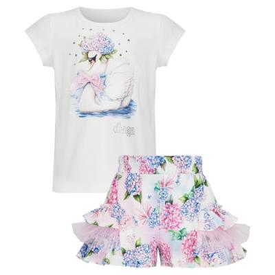 Picture of Daga Girls Pastel Bloom Top & Shorts Set X 2 - White Pink Blue