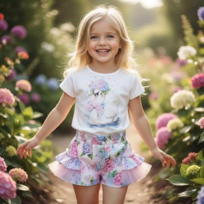 Picture of PRE ORDER Daga Girls Pastel Bloom Top & Shorts Set X 2 - White Pink Blue