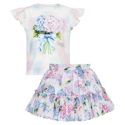Picture of PRE ORDER Daga Girls Pastel Bloom Top & Ruffle Skirt Set X 2 - White Pink Blue