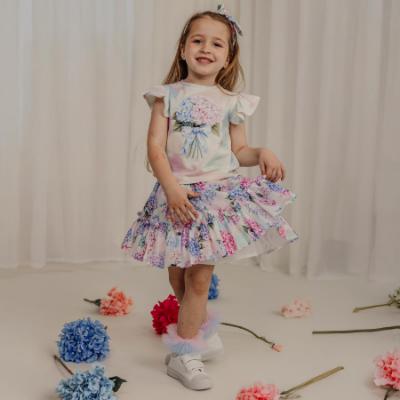 Picture of Daga Girls Pastel Bloom Top & Ruffle Skirt Set X 2 - White Pink Blue