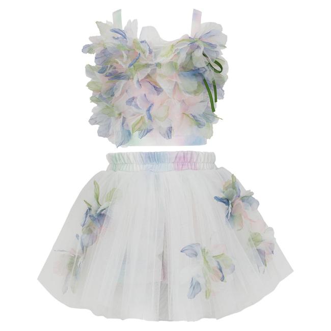 Picture of Daga Girls Pastel Bloom Ruffle Top & Ruffle Skort Set X 2 - White Pink Blue