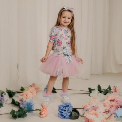 Picture of Daga Girls Pastel Bloom Ruffle Tulle Dress - White Pink Blue