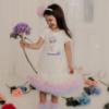 Picture of Daga Girls Pastel Bloom Swan Tulle Hem Dress - White Pink Blue