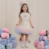Picture of Daga Girls Pastel Bloom Swan Tulle Hem Dress - White Pink Blue