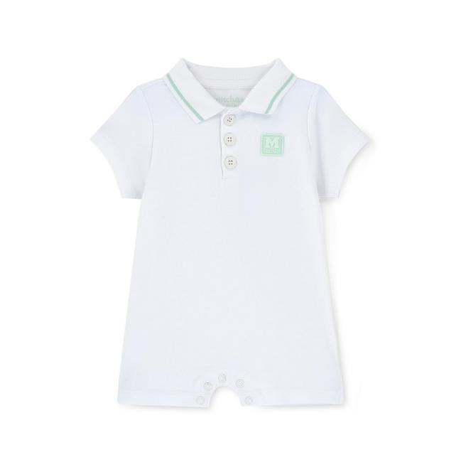 Picture of PRE ORDER Mitch & Son Mini Nash Polo Romper -  White Green