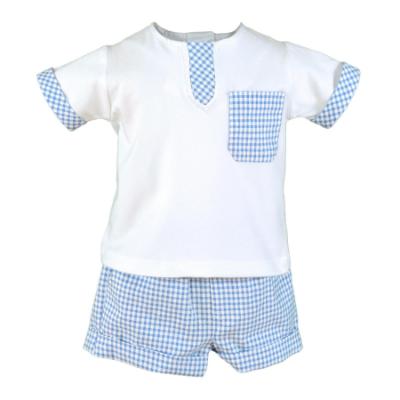 Picture of PRE ORDER Miranda Baby Boys Gingham Shorts Set - White Blue