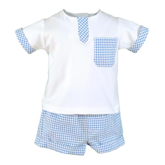 Picture of PRE ORDER Miranda Baby Boys Gingham Shorts Set - White Blue
