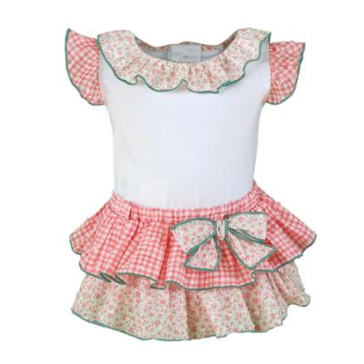 Picture of Miranda Baby Girls Floral & Gingham Jam Pant Set - White Pink