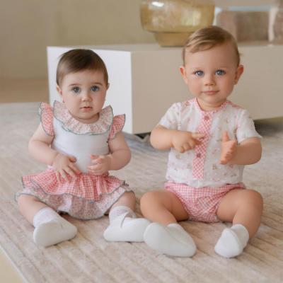 Picture of Miranda Baby Girls Floral & Gingham Jam Pant Set - White Pink