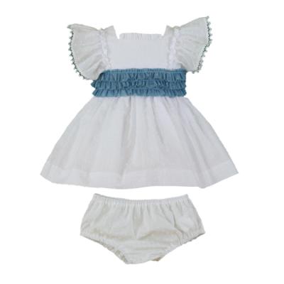 Picture of Miranda Baby Girls Plumetti Ruffle Dress & Panties Set X 2 - White Blue
