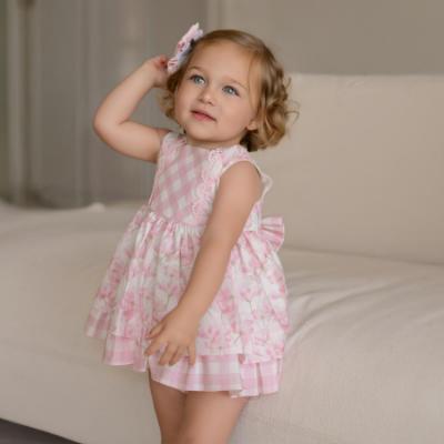 Picture of Miranda Baby Girls Check & Floral Ruffle Dress & Panties Set X 2 - White Pink