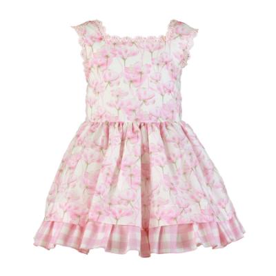 Picture of Miranda Girls Check & Floral Ruffle Dress - White Pink
