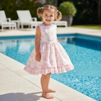Picture of Miranda Girls Check & Floral Ruffle Dress - White Pink