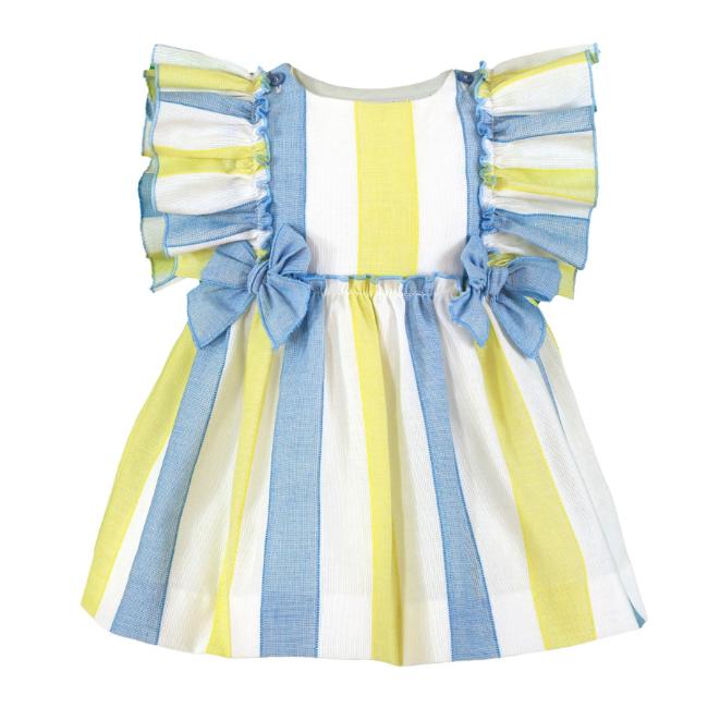 Picture of PRE ORDER Miranda Baby Girls Stripe Ruffle Dress - White Lemon Blue