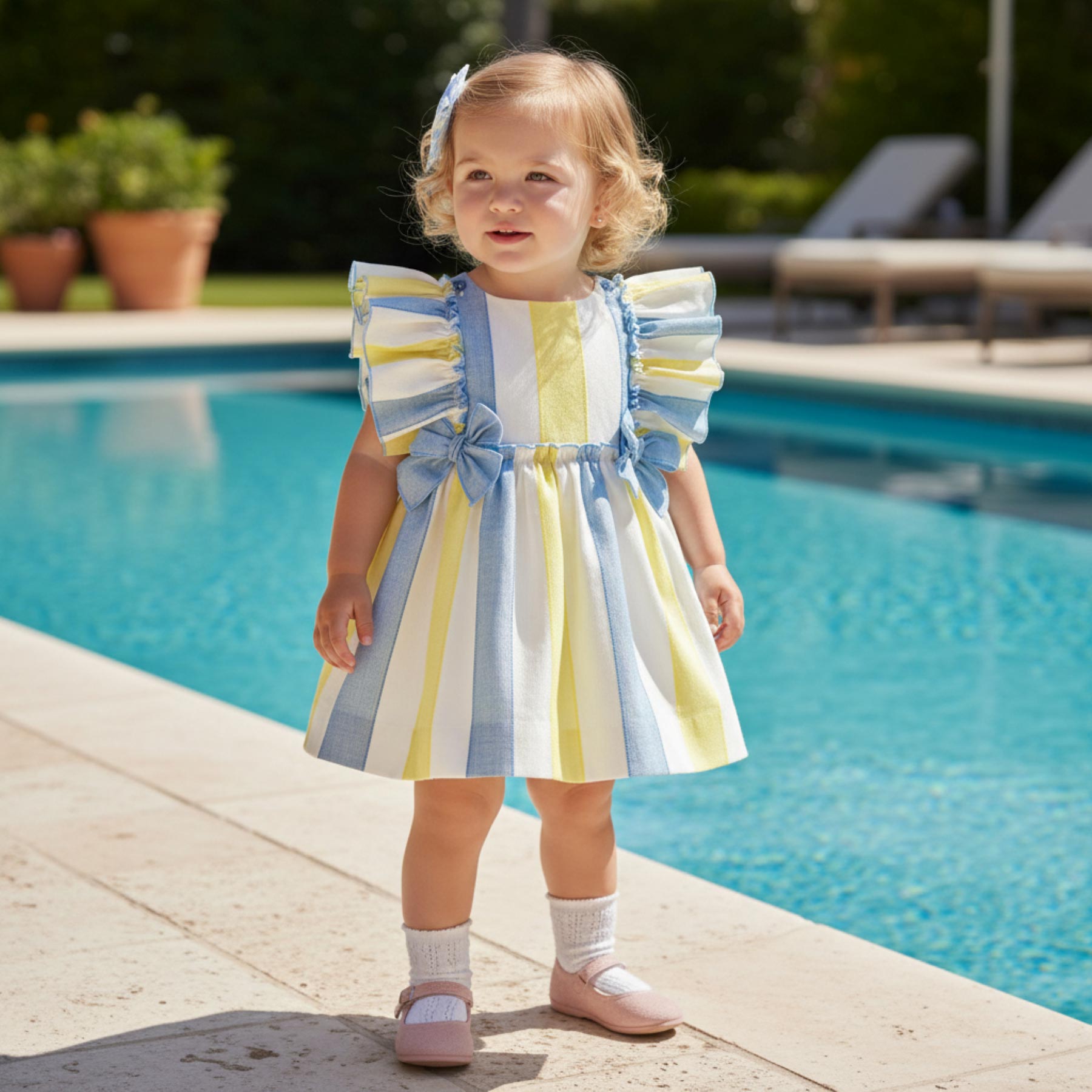 neon blue prom dress La Peppa Baby Girls White Lemon Print Dress & Knickers main image 1
