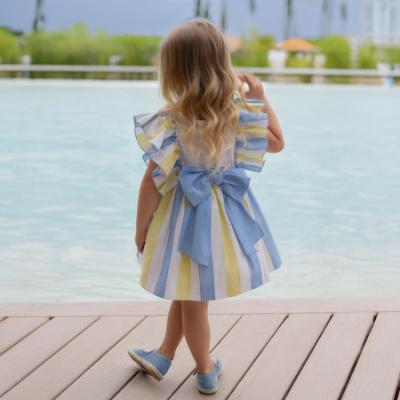 Picture of PRE ORDER Miranda Girls Wide Stripe Ruffle Dress - White Lemon Blue