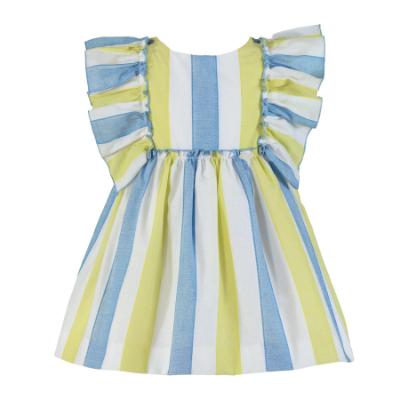 Picture of Miranda Girls Wide Stripe Ruffle Dress - White Lemon Blue