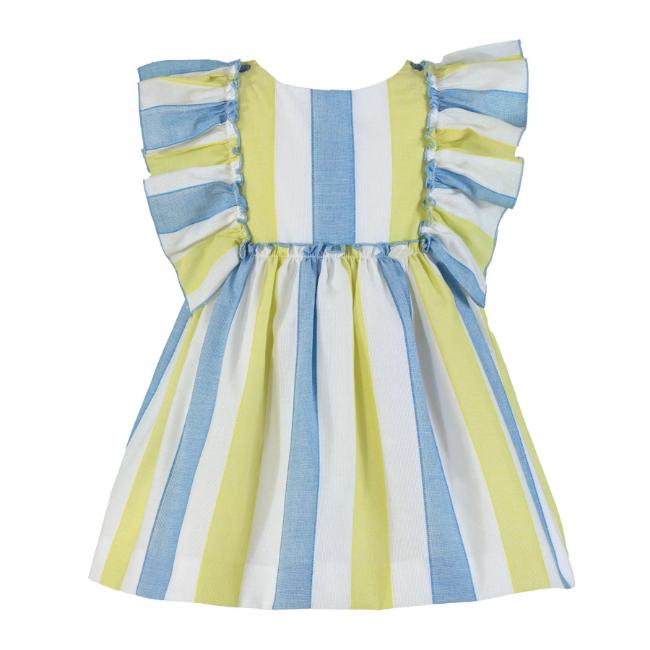 Picture of PRE ORDER Miranda Girls Wide Stripe Ruffle Dress - White Lemon Blue