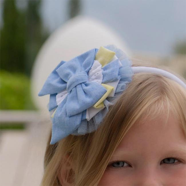 Picture of Miranda Girls Wide Stripe Rosette Headband/Hair Clip - White Lemon Blue