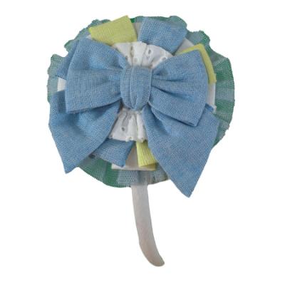 Picture of Miranda Girls Wide Stripe Rosette Headband/Hair Clip - White Lemon Blue