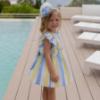 Picture of Miranda Girls Wide Stripe Rosette Headband/Hair Clip - White Lemon Blue