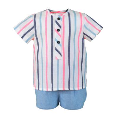 Picture of PRE ORDER Miranda Baby Boys Stripe Shirt & Shorts Set X 2 - Multi Stripe