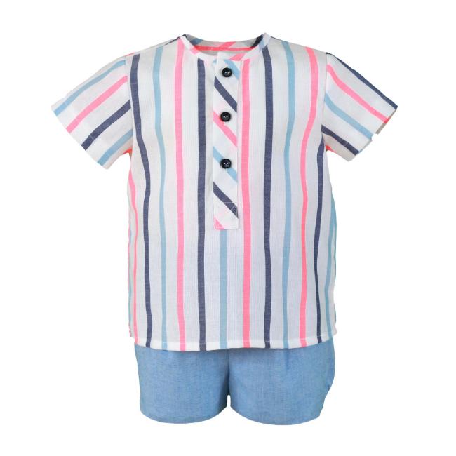 Picture of PRE ORDER Miranda Baby Boys Stripe Shirt & Shorts Set X 2 - Multi Stripe
