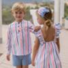 Picture of PRE ORDER Miranda Girls Double Ruffle & Bow Dress - Multi Stripe