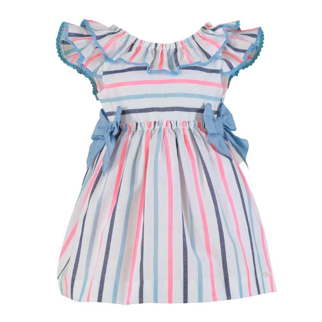 Picture of PRE ORDER Miranda Girls Double Ruffle & Bow Dress - Multi Stripe