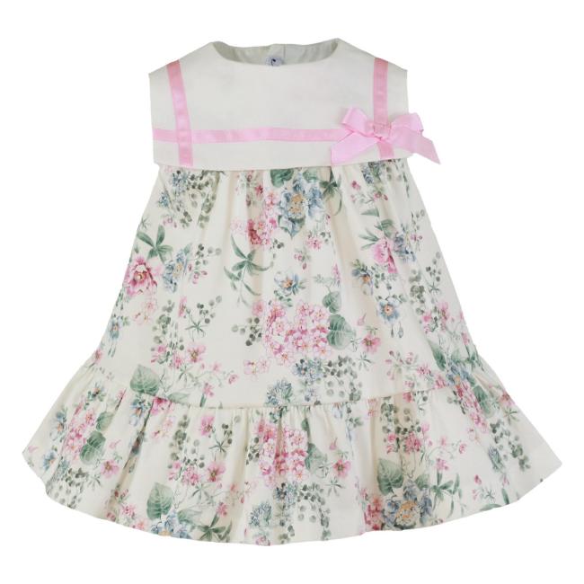 Picture of Miranda Baby Girls Floral Dress With Sailor Collar - White Pink