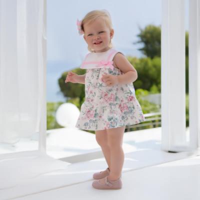 Picture of Miranda Baby Girls Floral Dress With Sailor Collar - White Pink