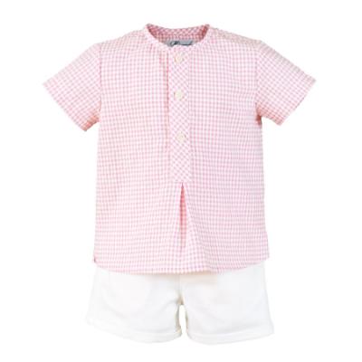 Picture of Miranda Baby Boys Gingham Shirt & Shorts Set X 2 - White Pink