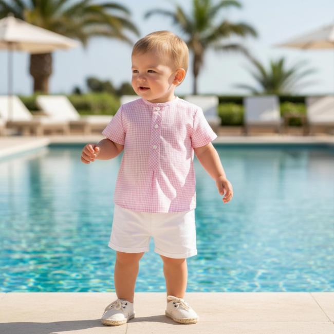 Picture of Miranda Baby Boys Gingham Shirt & Shorts Set X 2 - White Pink