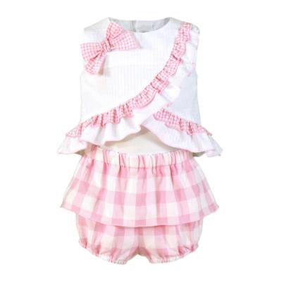 Picture of PRE ORDER Miranda Baby Girls Check Skirted Jam Pant Set X 2 - White Pink