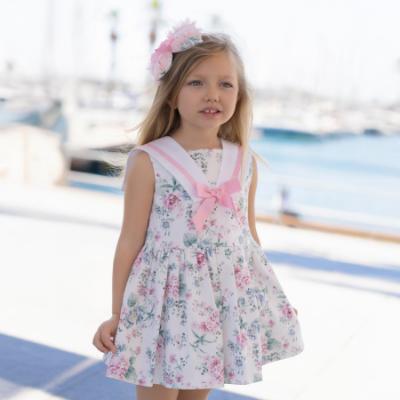Picture of Miranda Girls Floral Dress With  Sailor Collar - White Pink