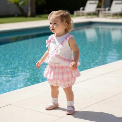 Picture of PRE ORDER Miranda Baby Girls Check Skirted Jam Pant Set X 2 - White Pink