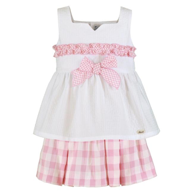 Picture of Miranda Girls Check Skirt & Tunic Top X 2 - White Pink