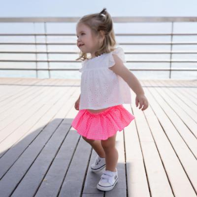 Picture of Miranda Baby Girls Fluor Gingham Skirted Jam Pant Set X 2 - White Neon Pink