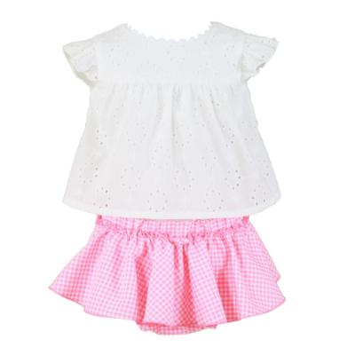 Picture of Miranda Baby Girls Fluor Gingham Skirted Jam Pant Set X 2 - White Neon Pink