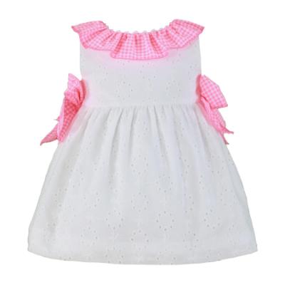 Picture of PRE ORDER Miranda Baby Girls Fluor Gingham Ruffle Dress - White Neon Pink