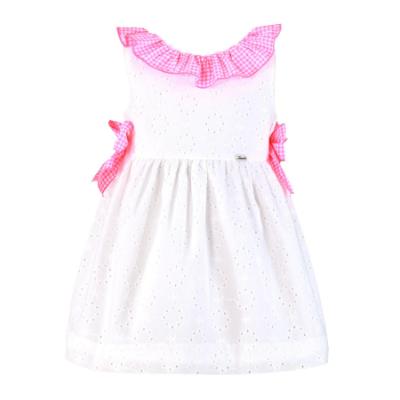 Picture of Miranda Girls Fluor Gingham Ruffle Dress - White Neon Pink
