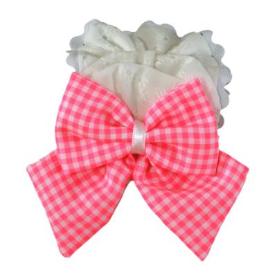Picture of Miranda Girls Fluor Gingham Rosette Headband - White Neon Pink