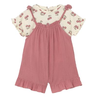 Picture of Mayoral Toddler Girls Summer Cherry Top & Playsuit Set X 2 - Cream Pink